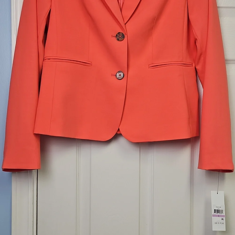 DKNY Women's Long Sleeve Double Button Notch Lapel Blazer: Lt Coral‎